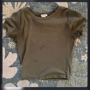 Bozzolo Olive Ribbed Short Sleeve Top